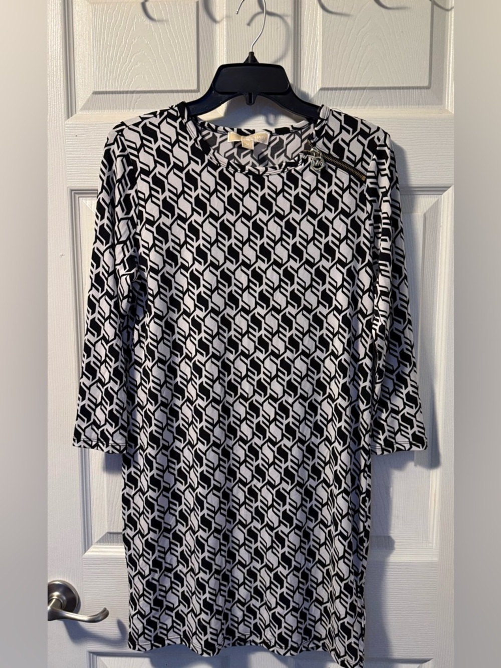 Michael Kors Black and White Geometric Dress with Zip Detail